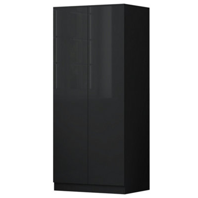 Stora 2 Door Large Double Door Wardrobe High Gloss Black DIY at B Q