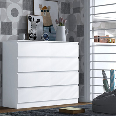 Stora Wide Matt White 8 Drawer Chest