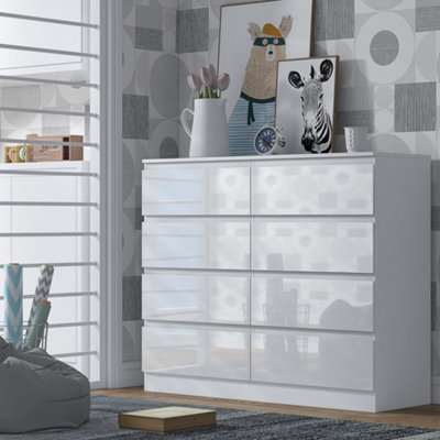 Stora Wide White Gloss 8 Drawer Chest