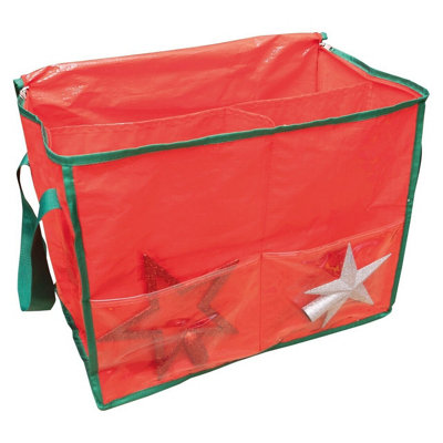 Storage Bag with Side Pouch, Carry Handles, Zipper & 3 Compartments - Store Clothes, Festive Christmas Decorations, Toys, Crafts