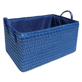 Storage Basket Cardboard Polyester Kids Bedroom Baby Organiser With Handles BLUE,Extra Large 38x26x20cm