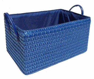 Storage Basket Cardboard Polyester Kids Bedroom Baby Organiser With Handles BLUE,Medium 30x20x16cm