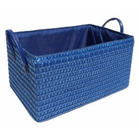 Storage Basket Cardboard Polyester Kids Bedroom Baby Organiser With Handles BLUE,Medium 30x20x16cm