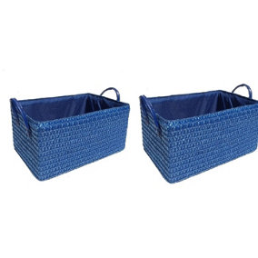 Storage Basket Cardboard Polyester Kids Bedroom Baby Organiser With Handles BLUE,Set of 2 Extra Large 38x26x20cm