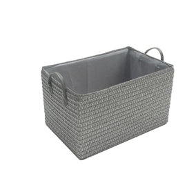 Storage Basket Cardboard Polyester Kids Bedroom Baby Organiser With Handles Dark Grey,Large 34x23x18cm