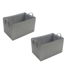 Storage Basket Cardboard Polyester Kids Bedroom Baby Organiser With Handles Dark Grey,Set of 2 Medium 30x20x16cm