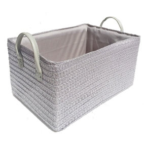 Storage Basket Cardboard Polyester Kids Bedroom Baby Organiser With Handles Light Grey,Extra Large 41.5x26x25cm