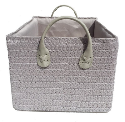 Storage Basket Cardboard Polyester Kids Bedroom Baby Organiser With Handles Light Grey,Large 34x23x18cm