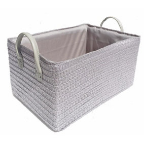 Storage Basket Cardboard Polyester Kids Bedroom Baby Organiser With Handles Light Grey,Medium 30x20x16cm