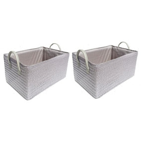 Storage Basket Cardboard Polyester Kids Bedroom Baby Organiser With Handles Light Grey,Set of 2 Extra Large 38x26x20cm