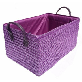 Storage Basket Cardboard Polyester Kids Bedroom Baby Organiser With Handles Purple,Extra Large 38x26x20cm