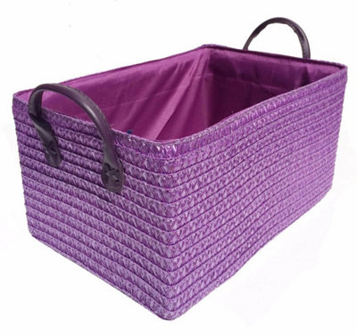 Storage Basket Cardboard Polyester Kids Bedroom Baby Organiser With Handles Purple,Large 34x23x18cm