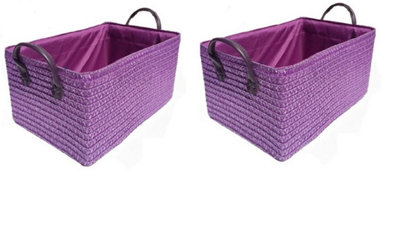 Storage Basket Cardboard Polyester Kids Bedroom Baby Organiser With Handles Purple,Set of 2 Extra Large 38x26x20cm