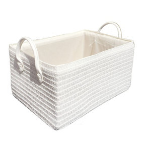 Storage Basket Cardboard Polyester Kids Bedroom Baby Organiser With Handles White,Small 26x17x14cm