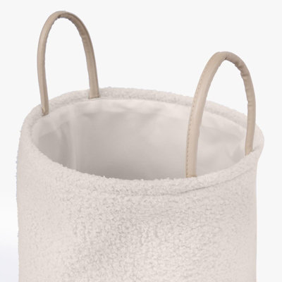 Storage Basket Handles Teddy Boucle Fleece Hamper Home Laundry Clothes Organiser - 4