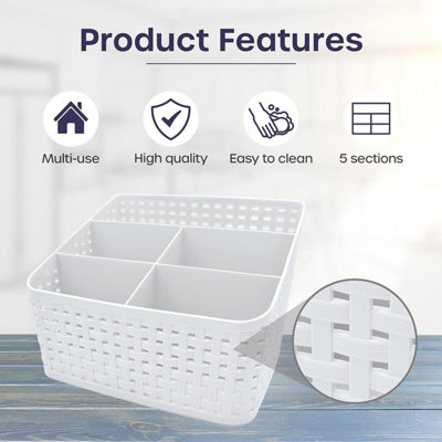 Storage Baskets 5-Grid Multi-Function Makeup Organizer White Plastic Pack of 2