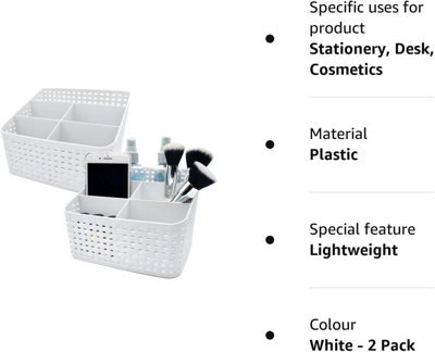 Storage Baskets 5-Grid Multi-Function Makeup Organizer White Plastic Pack of 2 - 7