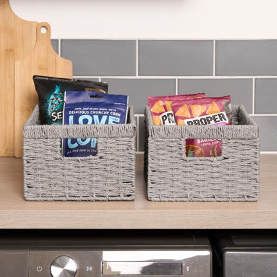 Storage Baskets Natural Rope Durable Foldable 2 Organiser Wicker Hamper, Grey