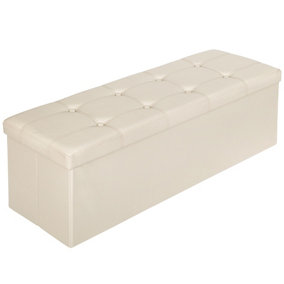 Storage bench foldable made of synthetic leather 110x38x38cm - beige