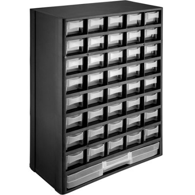 Storage Bins - 41 drawers, 1 large, 40 medium compartments, rack unit - black/white