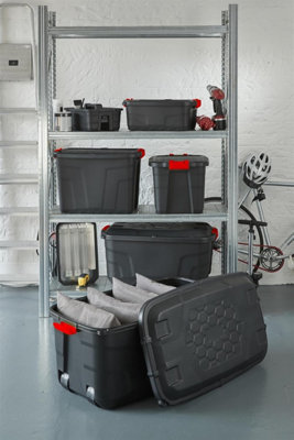 Storage Box 60L Strata Heavy Duty Trunk with Red Handles, Storage Container