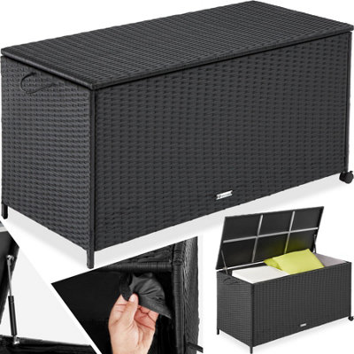 Storage Box - aluminium frame, rattan weave, 117 x 54 x 64 cm - black ...