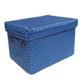 Storage Box Basket Cardboard Polyester Kids Bedroom Baby Organiser With Lid BLUE,Large 34x26x22cm