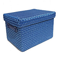 Storage Box Basket Cardboard Polyester Kids Bedroom Baby Organiser With Lid BLUE,Medium 28x22x20cm