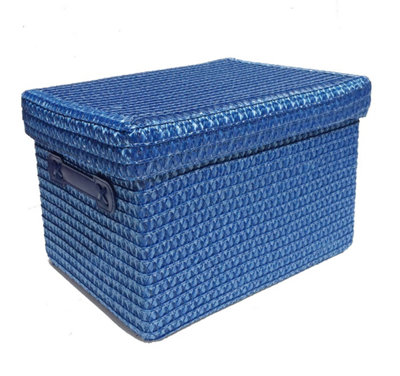 Storage Box Basket Cardboard Polyester Kids Bedroom Baby Organiser With Lid BLUE,Medium 28x22x20cm