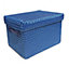 Storage Box Basket Cardboard Polyester Kids Bedroom Baby Organiser With Lid BLUE,Medium 28x22x20cm