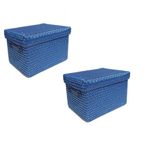 Storage Box Basket Cardboard Polyester Kids Bedroom Baby Organiser With Lid BLUE,Set of 2 Small 24x18x18cm