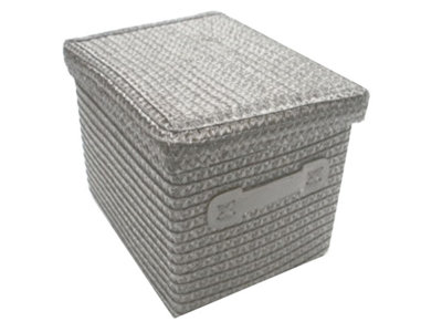 Storage Box Basket Cardboard Polyester Kids Bedroom Baby Organiser With Lid Dark Grey,Set of 2 Medium 28x22x20cm