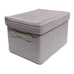 Storage Box Basket Cardboard Polyester Kids Bedroom Baby Organiser With Lid Light Grey,Extra Large (36x28x24cm)