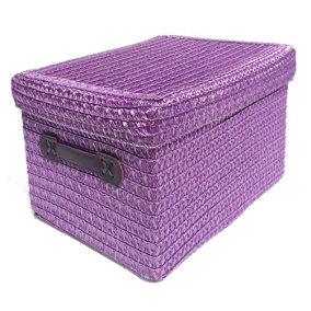 Storage Box Basket Cardboard Polyester Kids Bedroom Baby Organiser With Lid Purple,Large 34x26x22cm