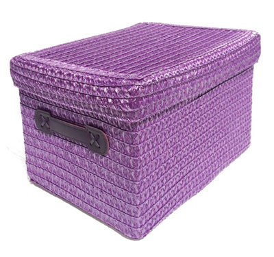 Storage Box Basket Cardboard Polyester Kids Bedroom Baby Organiser With Lid Purple,Medium 28x22x20cm