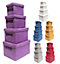Storage Box Basket Cardboard Polyester Kids Bedroom Baby Organiser With Lid Purple,Set of 2 Large 34x26x22cm