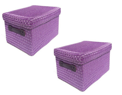 Storage Box Basket Cardboard Polyester Kids Bedroom Baby Organiser With Lid Purple,Set of 2 Medium 28x22x20cm