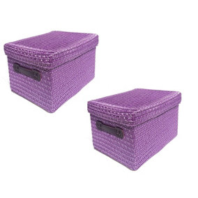 Storage Box Basket Cardboard Polyester Kids Bedroom Baby Organiser With Lid Purple,Set of 2 Medium 28x22x20cm