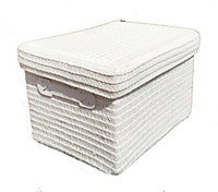 Storage Box Basket Cardboard Polyester Kids Bedroom Baby Organiser With Lid White,Extra Large (36x28x24cm)