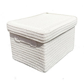 Storage Box Basket Cardboard Polyester Kids Bedroom Baby Organiser With Lid White,Extra Large (36x28x24cm)