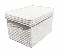Storage Box Basket Cardboard Polyester Kids Bedroom Baby Organiser With Lid White,Large 34x26x22cm