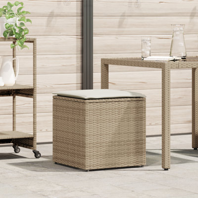 Storage Box Beige and cream white Rattan effect, Polyester cushion