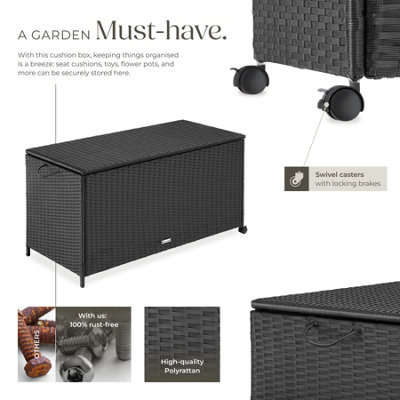 Storage Box Kuusamo, Rattan, with Aluminum Frame and Casters - black/black