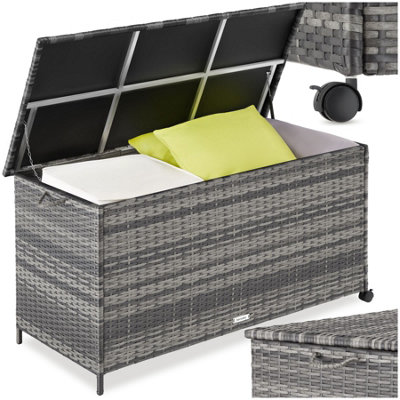 Storage Box Kuusamo, Rattan, with Aluminum Frame and Casters - grey