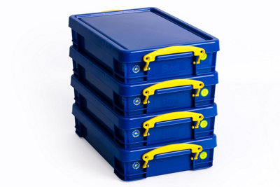Really Useful Box 5-Pack Of 4-Litre Opaque Blue Storage Boxes - A4 Size, Lockable Lid, Stackable
