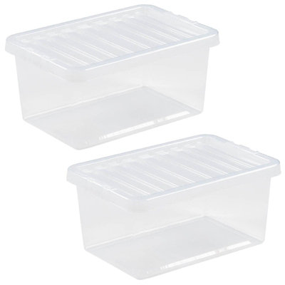 Storage Box Underbed 2 x 11 Litre Stackable Plastic Clothes Tidy Organiser Lid