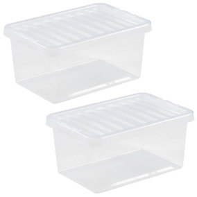 Storage Box Underbed 2 x 11 Litre Stackable Plastic Clothes Tidy Organiser Lid
