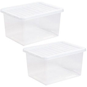 Storage Box Underbed 2 x 31 Litre Stackable Plastic Clothes Tidy Organiser Lid