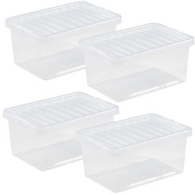 Storage Box Underbed 4 x 11 Litre Stackable Plastic Clothes Tidy Organiser Lid