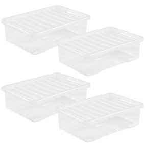 Storage Box Underbed 4 x 32 Litre Stackable Plastic Clothes Tidy Organiser Lid